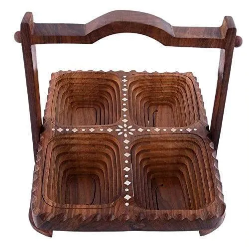 WOODEN BEAUTIFUL DRY FRUIT FOLDABLE BASKET RECTANGULAR SHAPE 4 PART