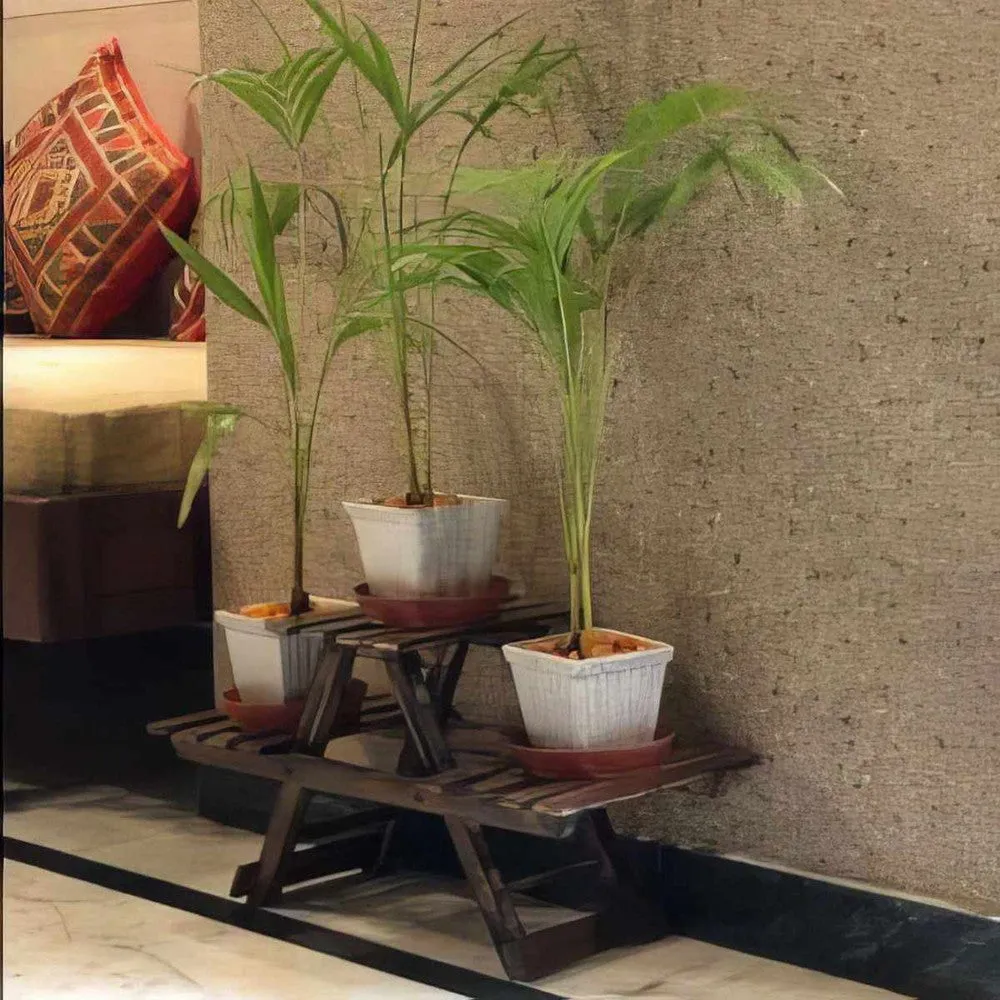 Wooden Handcrafted Antique Finish Foldable Flower Pot Plant Stand