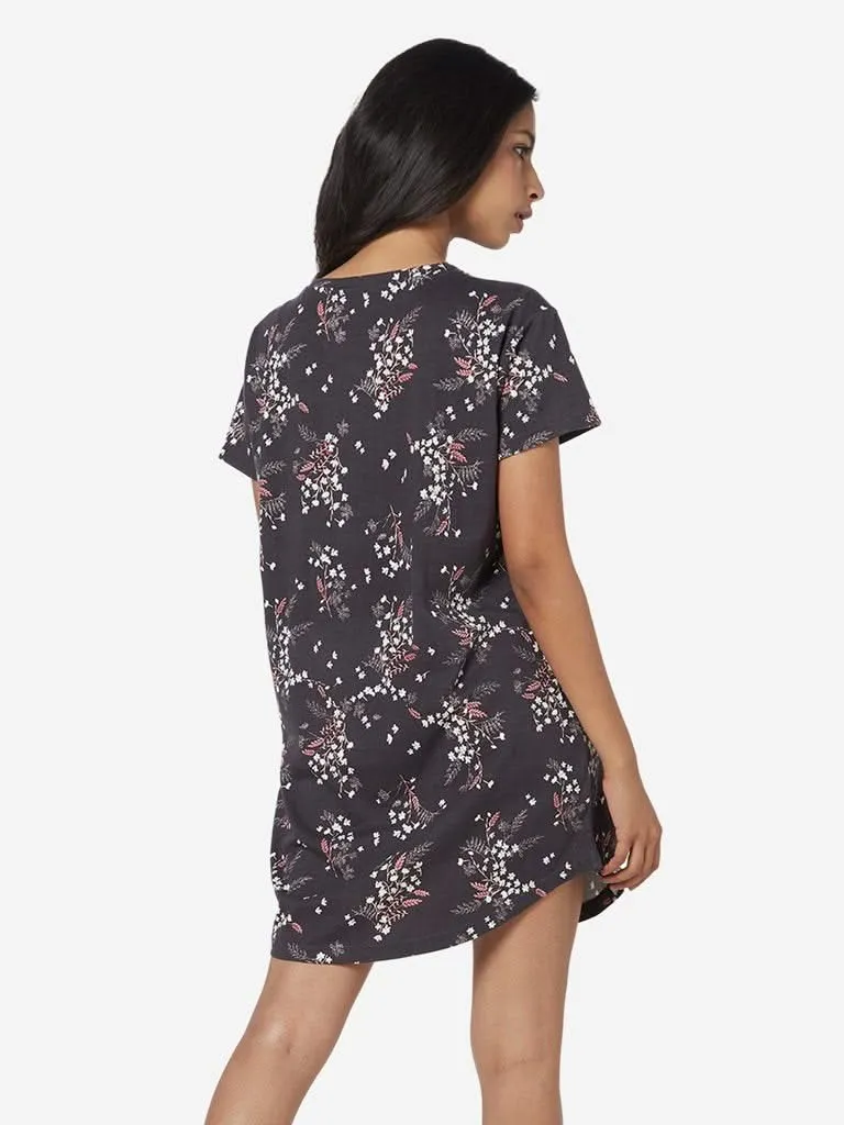 Wunderlove Dark Grey Floral Print Nightdress