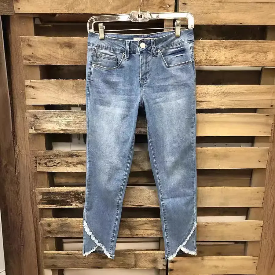 xiangtuibao Wy110011#  Wish Cross-Border EBay HOTan and NEWn Women's Clothing Fashion Irregular Denim Skinny Pants