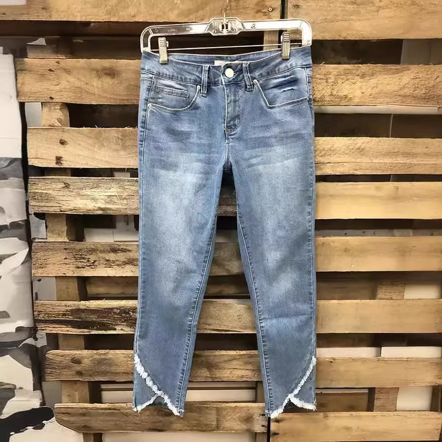 xiangtuibao Wy110011#  Wish Cross-Border EBay HOTan and NEWn Women's Clothing Fashion Irregular Denim Skinny Pants