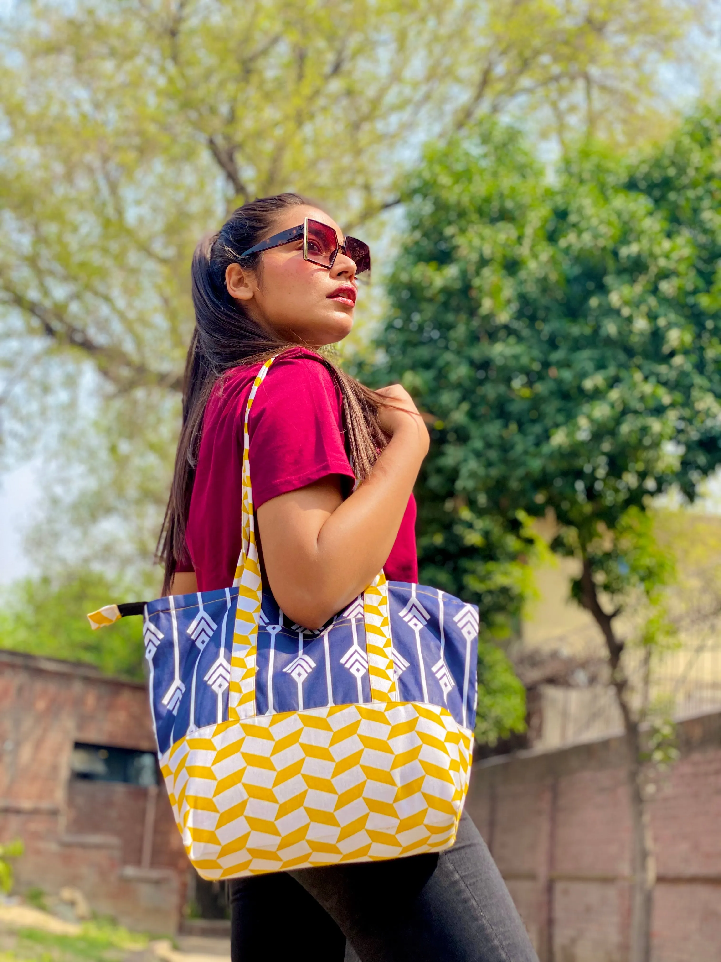 Zipper Bag - Navy & Yellow Zipper Bag